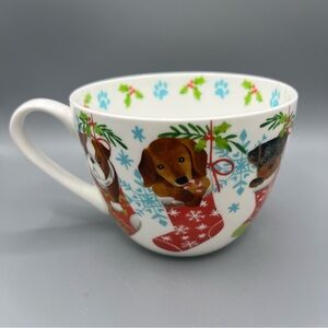 Portobello by Design Coffee Cup Mug Warm Wishes Puppy Dogs in Christmas Stocking